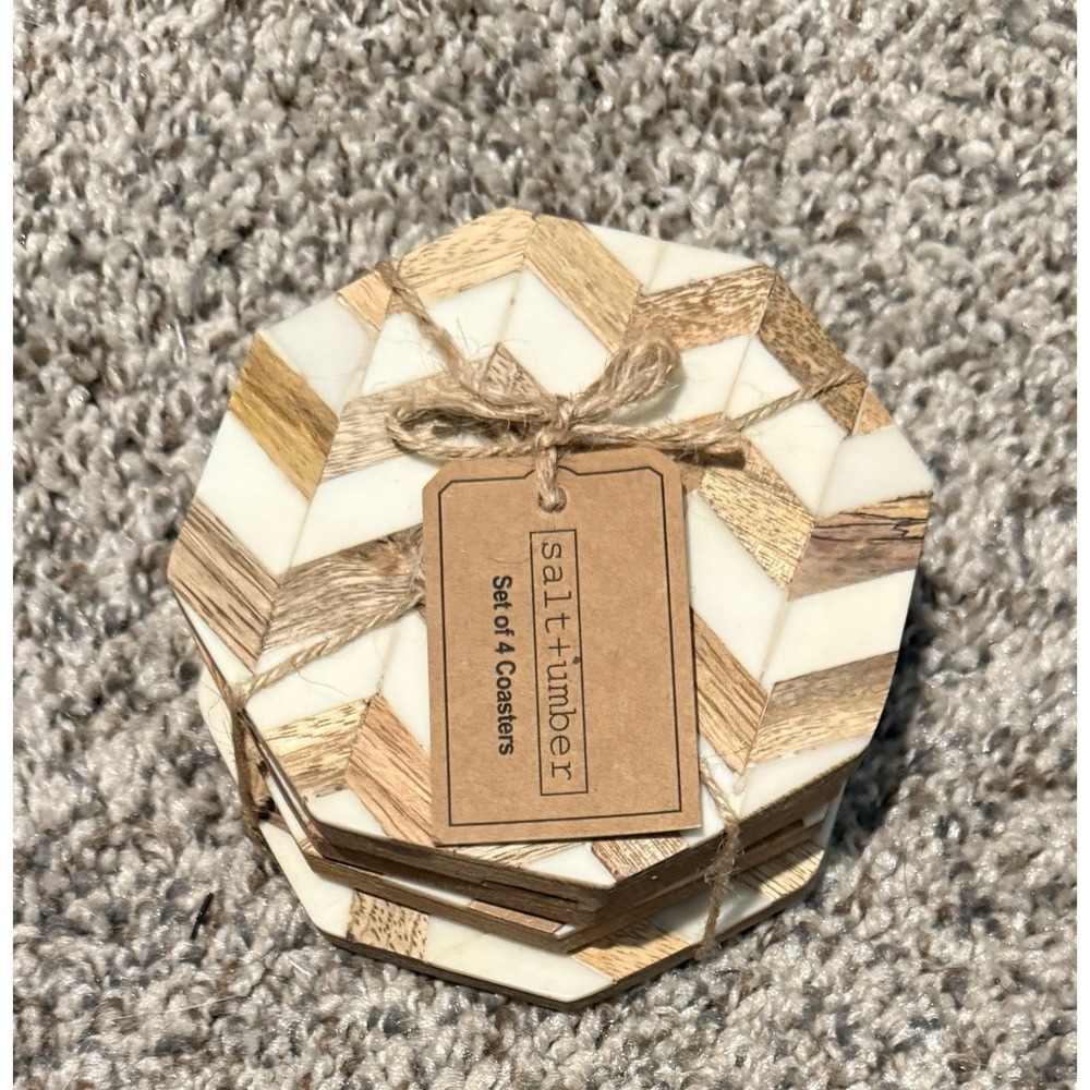 salt + umber Octagon Wood & Resin Coaster Set – Set of 4‎ (Hand‑crafted Inlay)"
